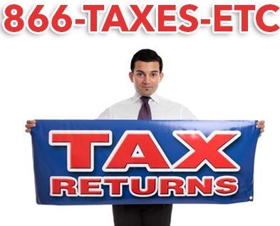 Man holding Tax Returns sign using 1-866-TAXES-ETC