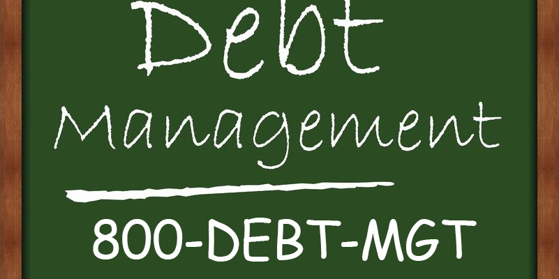 Chalkboard with Debt Management and 1-800-DEBT-MGT