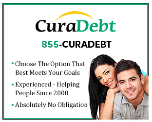 CuraDebt sign with couple using 1-855-CURADEBT