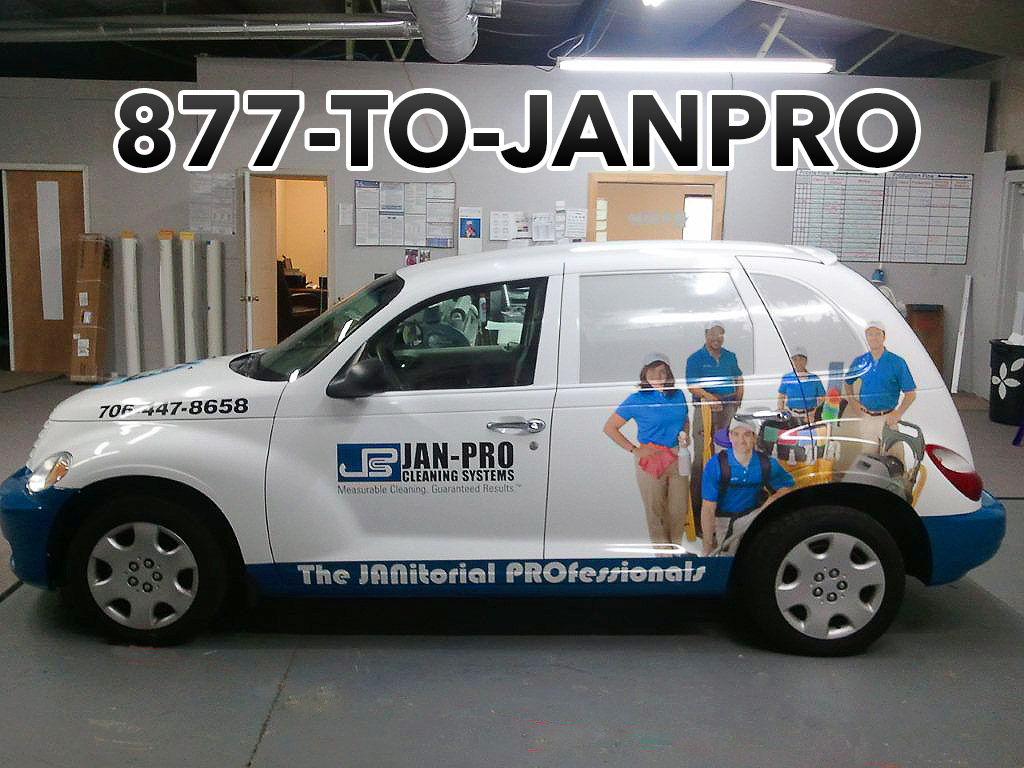 Jan Pro car with a vehicle wrap using 1-877-JAN-PRO